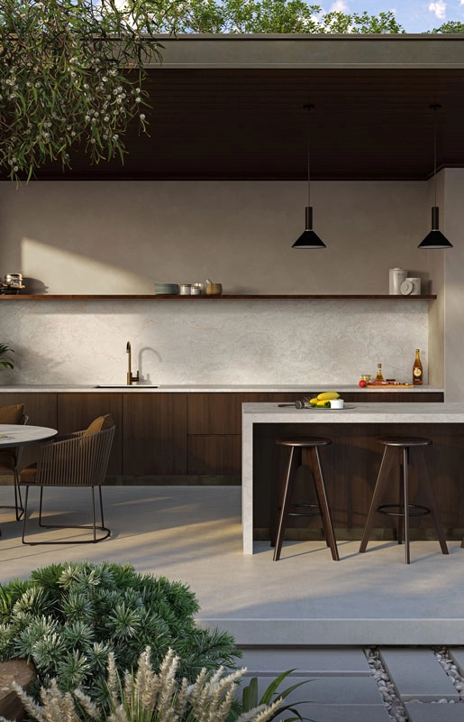Caesarstone 583 Crestone Porcelain outdoor kitchen